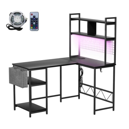 Levede L Shaped Gaming Desk with LED Lights Black