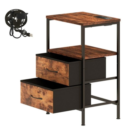 Levede LED Bedside Table with 2 Drawers Power Outlets