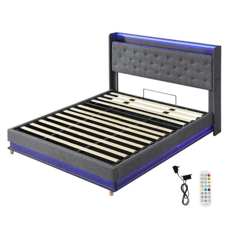 Levede King Bed Frame Gas Lift Storage LED Light USB