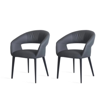 Raimon Furniture Set Of 2 Mogen Eco-Leather Kitchen Dining ArmChair Metal Frame Charcoal