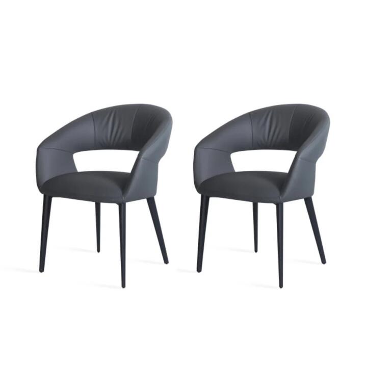 Raimon Furniture Set Of 2 Mogen Eco-Leather Kitchen Dining ArmChair Metal Frame Charcoal