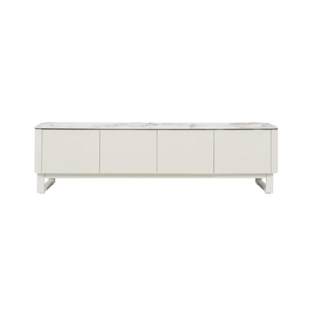 Raimon Furniture Avalor Marble Effect Ceramic Lowline Entertainment TV Stand Unit 180cm 4-Doors Milan White