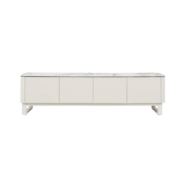 Raimon Furniture Avalor Marble Effect Ceramic Lowline Entertainment TV Stand Unit 180cm 4-Doors Milan White