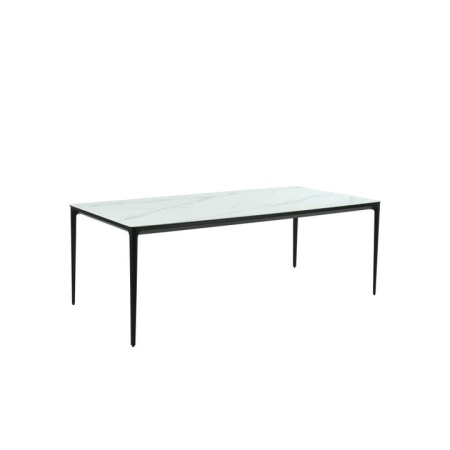 Raimon Furniture Demaris Stone Effect Ceramic Large Outdoor Kitchen Dining Table 210cm Metal Frame White Marble