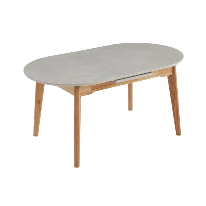 Raimon Furniture Freya Stone Effect Extension Kitchen Dining Table 160-200cm Wood Legs Light Grey