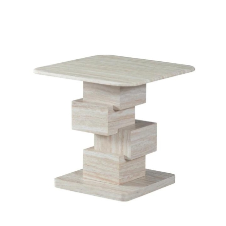 Raimon Furniture Windy Artificial Marble Effect Side End Lamp Table White Travertine
