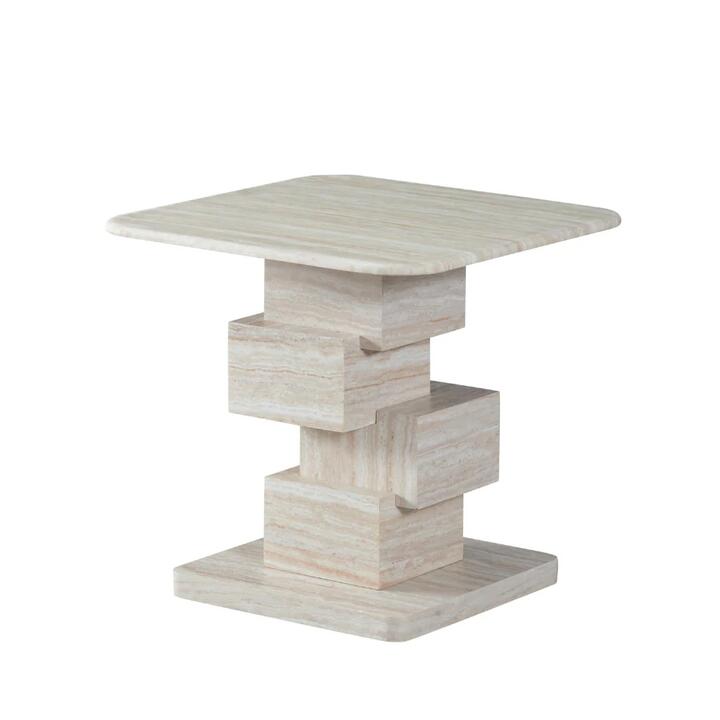 Raimon Furniture Windy Artificial Marble Effect Side End Lamp Table White Travertine