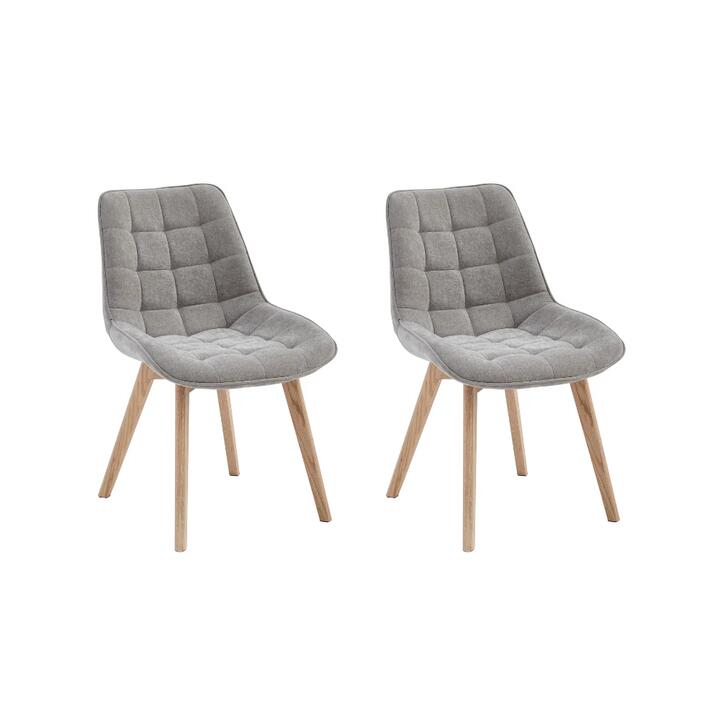 Raimon Furniture Set Of 2 Kelli Chenille Fabric Kitchen Dining Side Chair Wood Legs Light Grey / Natural