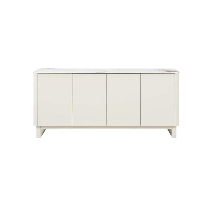 Raimon Furniture Avalor Marble Effect Ceramic Tempered Glass Sideboard Buffet Unit 4-Doors Milan White