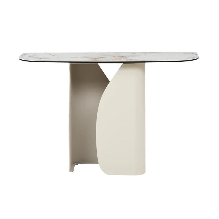 Raimon Furniture Avalor Marble Effect Ceramic Tempered Glass Rectangular Console Halway Table Milan White
