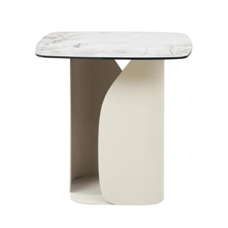 Raimon Furniture Avalor Marble Effect Ceramic Tempered Glass Square End Side Table Milan White