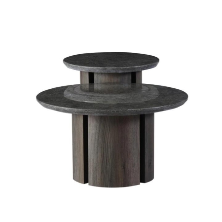 Raimon Furniture Devika Round Glossy Artificial Marble Effect Coffee Tea Table Grey