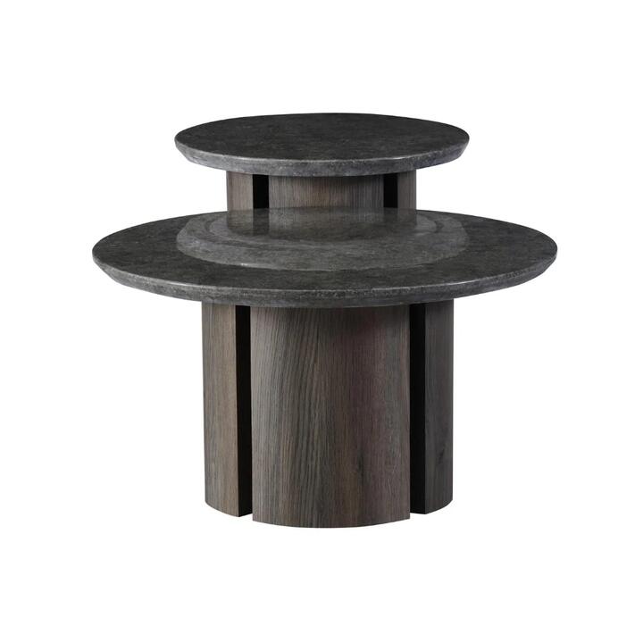 Raimon Furniture Devika Round Glossy Artificial Marble Effect Side End Lamp Table Grey