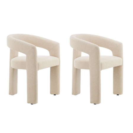 Raimon Furniture Set Of 2 Lila Textured Boucle Fabric Kitchen Dining ArmChair Sand