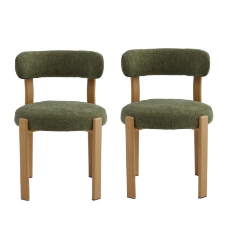 Raimon Furniture Set of 2 Zinnia Chenille Fabric Kitchen Dining Side Chair Ash Wood Effect Frame Olive
