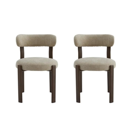 Raimon Furniture Set of 2 Zinnia Chenille Fabric Kitchen Dining Side Chair Walnut Wood Effect Frame Beige