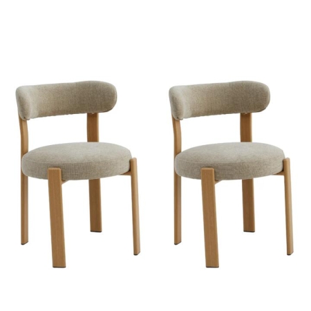 Raimon Furniture Set of 2 Zinnia Chenille Fabric Kitchen Dining Side Chair Ash Wood Effect Frame Beige
