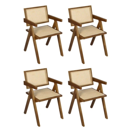 Levede 4x Walnut Wicker Armchair Dining Chair