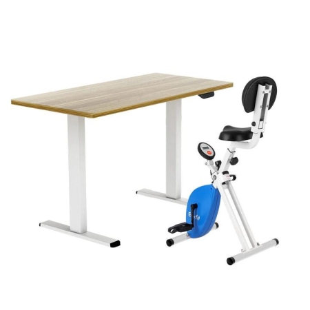 Under Desk Folding X-Bike with 140cm Automatic Standing Desk Magnetic Resistance Oak