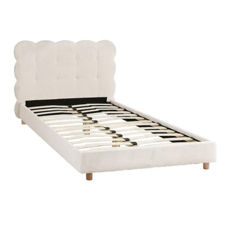 King Single Bed Frame Cloud Headboard Boucle Fabric Mattress Platform Base White