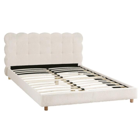 Double Bed Frame Cloud Headboard Boucle Fabric Mattress Platform Base White
