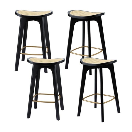 4x Bar Stools Rattan Counter Kitchen Dinning Chair Bamboo Saddle Black
