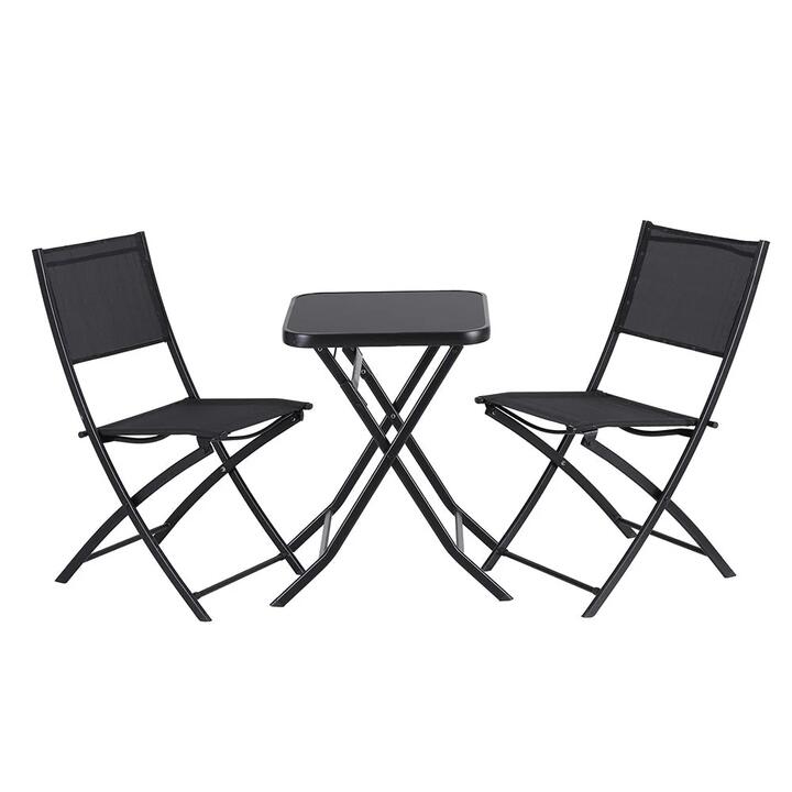 Outdoor Bistro Set Folding Table and Chairs Patio Furniture Garden Steel Black
