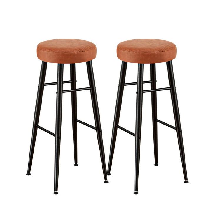 2x Bar Stools Kitchen Dining Chairs Counter Round PU Leather Lane Brown