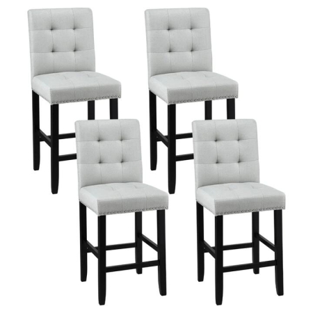 4x Bar Stools Kitchen Dining Chairs Counter Fabric Stool Wooden Ada Grey