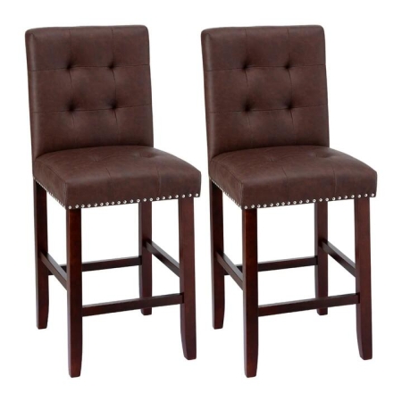 2x Bar Stools Kitchen Dining Chairs Counter PU Leather Wooden Ada Brown