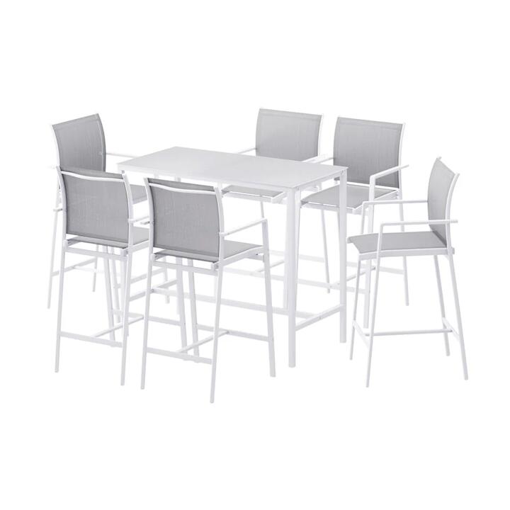 7PCS Outdoor Bar Set Stools Dining Chairs Table Patio Steel Bistro Set White