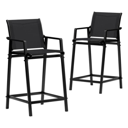 2PC Outdoor Bar Stools Steel Dining Chairs Patio Furniture Garden Black