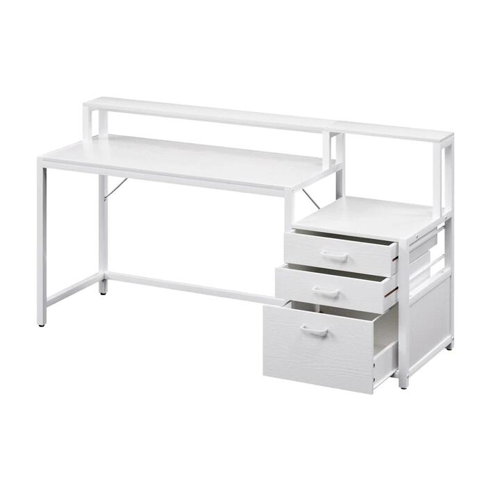 Computer Desk Home Office Study Table Desks w/Drawers Open Shelf White 160CM
