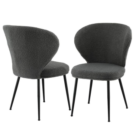 2x Dining Chairs Sherpa Boucle Wing Back Grey