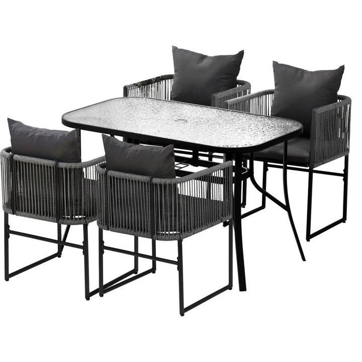 5PCS Outdoor Dining Set Table and Chairs Rope Patio Furniture Garden Black