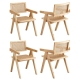 4x Dining Chairs Wooden Rattan Seat Rubber Wood Frame