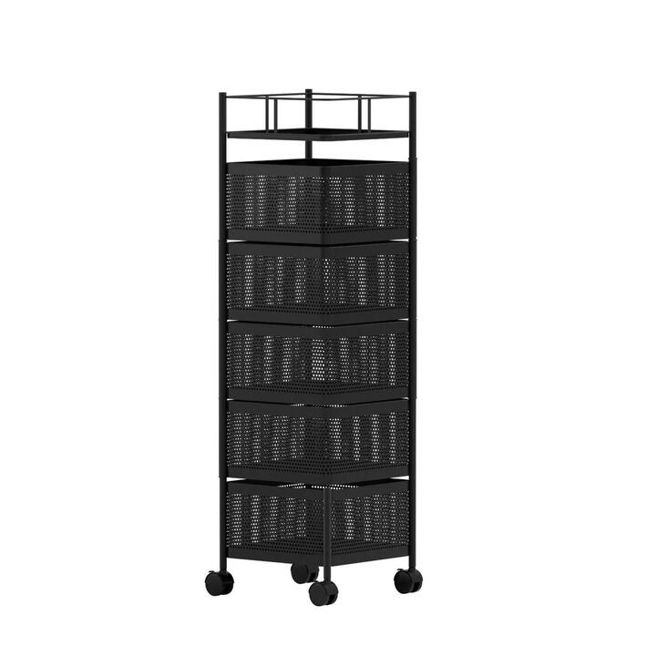 Storage Trolley Kitchen Cart 5 Tiers Storage Rack Black