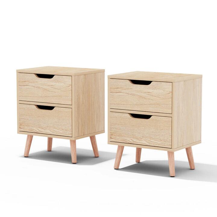 2 x Bedside Table 2 Drawers - BODEN Pine