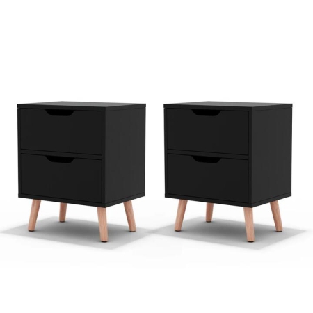 2 x Bedside Table 2 Drawers - BODEN Black