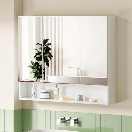 Bathroom Mirror Cabinet Medicine Adjustable Shelves Wall Hung 900x750mm White