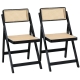 2x Dining Chairs Wooden Rattan Foldable Black