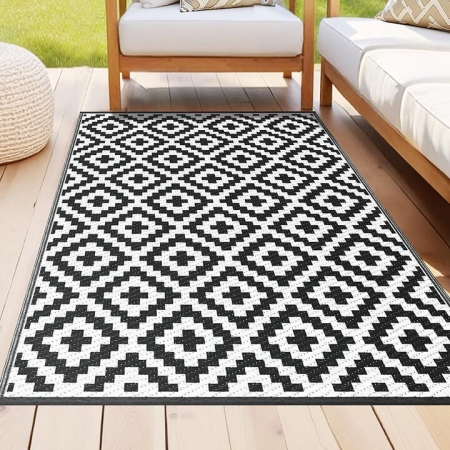 Outdoor Rugs 120x180cm Large Carpet Reversible Area Mat PP Dual-Sided Patio Rug Cross