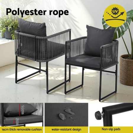 2PC Outdoor Dining Chairs Woven Rope Chair Patio Furniture Garden Steel