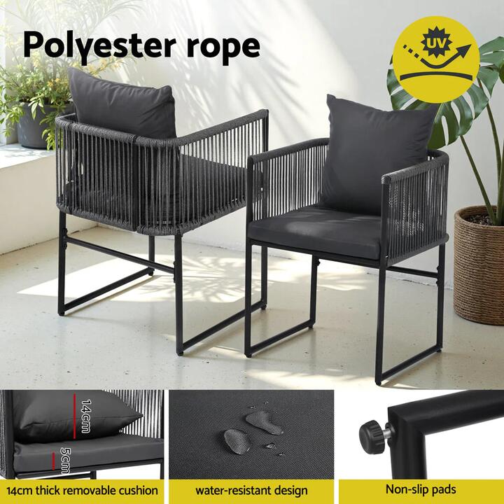 2PC Outdoor Dining Chairs Woven Rope Chair Patio Furniture Garden Steel
