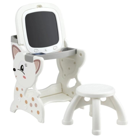Kids Table and Chair Set 2 in 1 Easel Desk Stool w/ LCD Writing Tablet