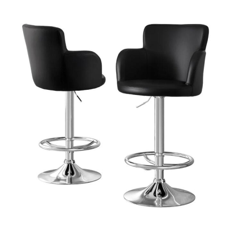 2x Leather Bar Stools Swivel Adjustable Gas Lift PU Counter Chairs Black