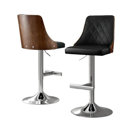2X Bar Stool Wood Swivel Adjustable Kitchen Counter Stool Leather Black