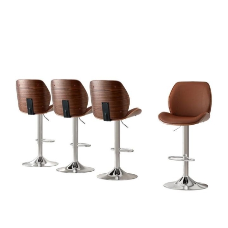 4X Bar Stools Bentwood Adjustable Kitchen Counter Chair Leather Brown