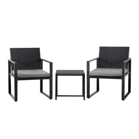 3PC Outdoor Bistro Set Patio Furniture Wicker Dining Chairs Table Cushion Black