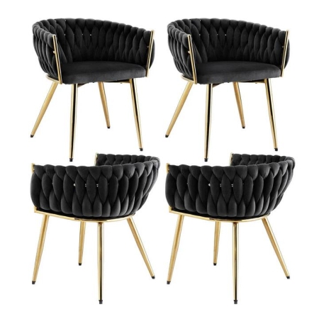 1 Set of 4 Dining Chairs Velvet Armchair Black